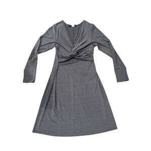 EVOVORRO Women's Gray Twist Front Long Sleeve‎ Midi Dress Size L vintage Y2K